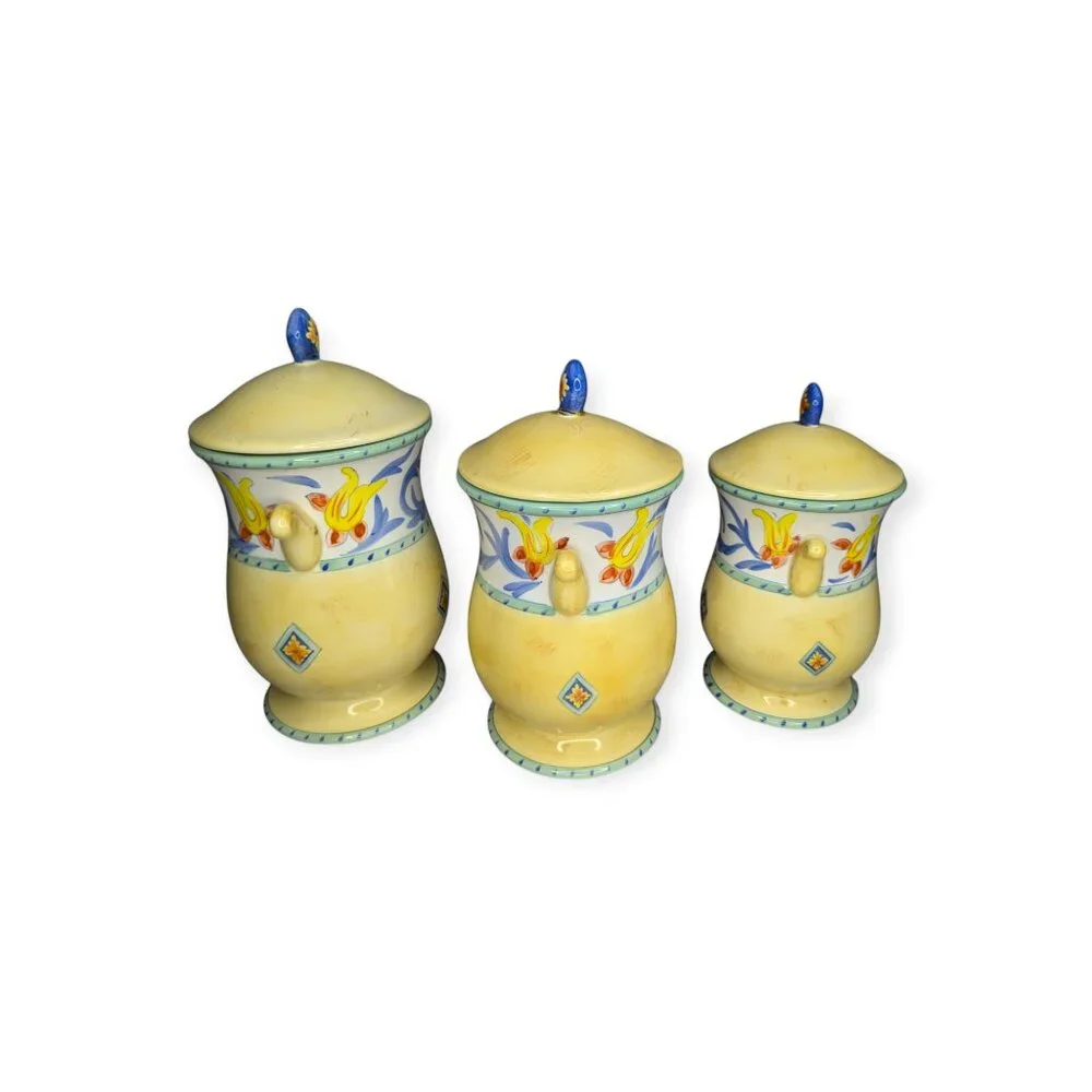 Set of 3 Karidesign Desert Ridge Imports Canisters-Yellow w/Floral Design
